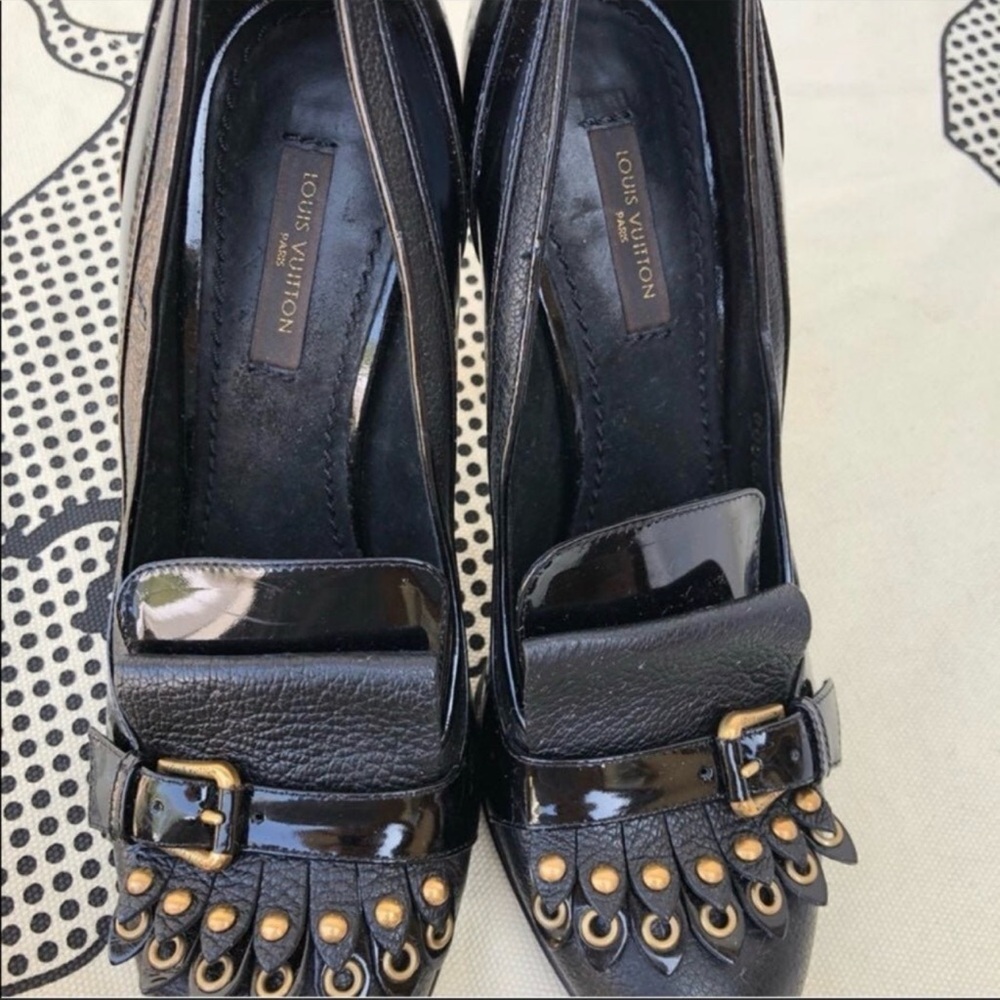 Louis Vuitton Balmoral Brogue Black Patent Leather Pumps EU 38